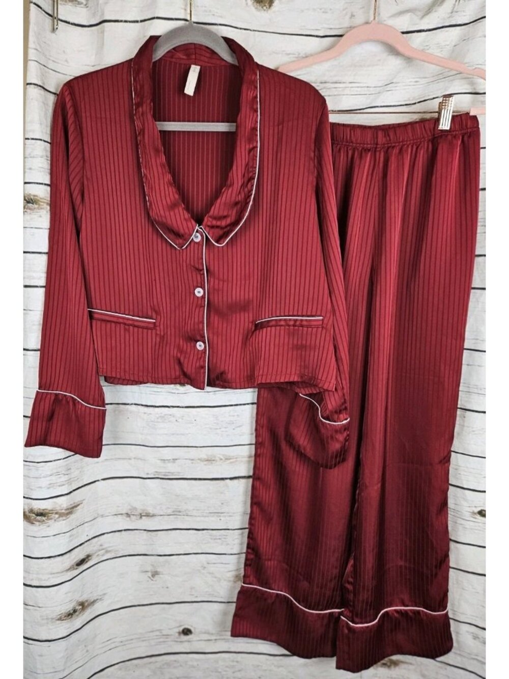 NAP Loungewear Red Satin Pajamas Set S Burgundy Top Pants Womens 2 Pc